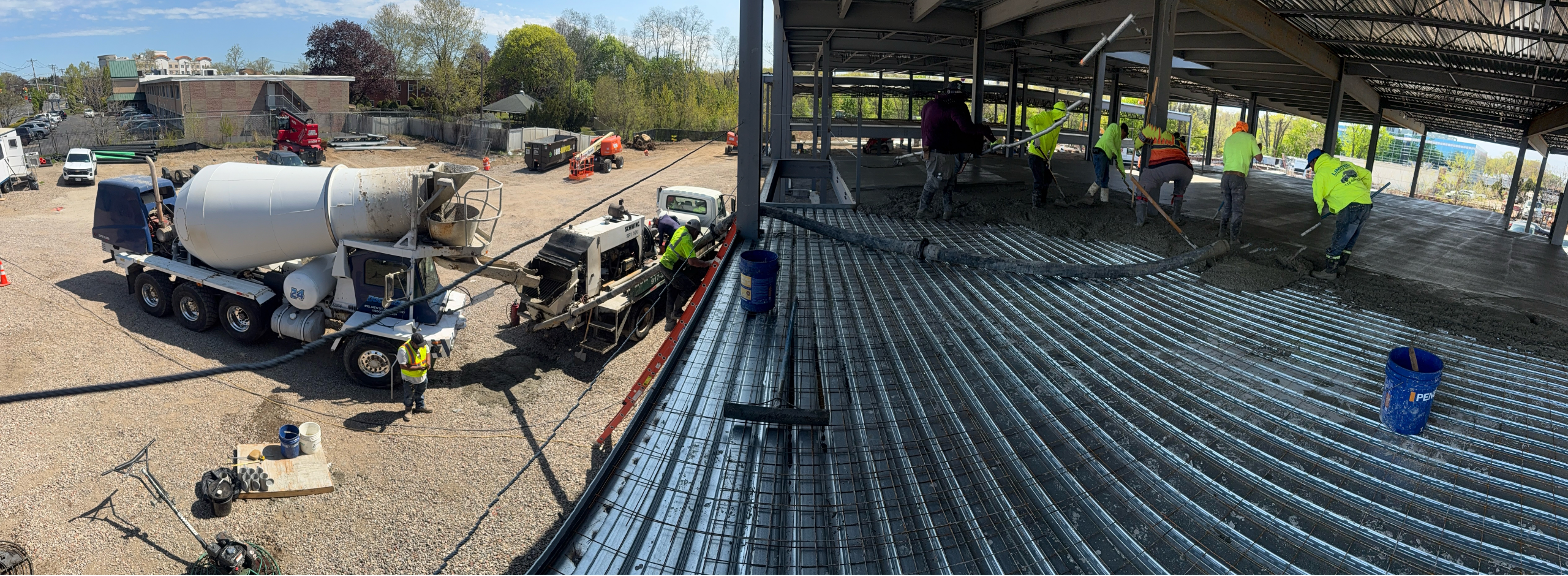 Ready-mix concrete truck delivering on a job site